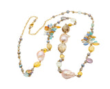 Baroque Pink Pearl Citrine Smoky Quartz Aquamarine Necklace