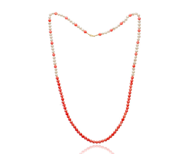 White Freshwater Pearl Coral Pink Ball Necklace