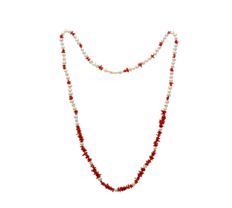 White Freshwater Pearl Coral Necklace