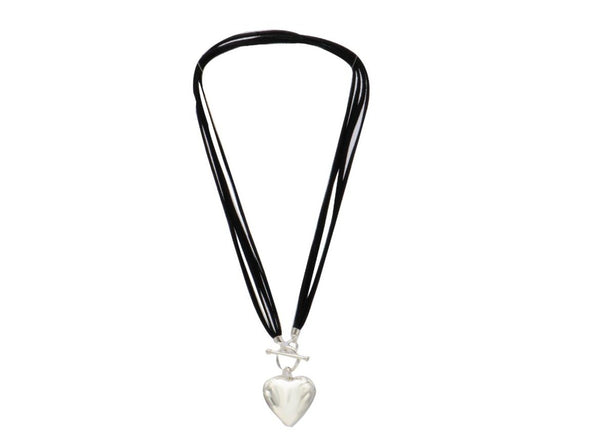 Mexican Silver Puff Heart Necklace
