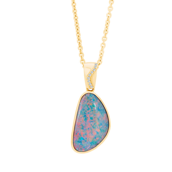 Doublet Opal Irregular with Diamond Pendant