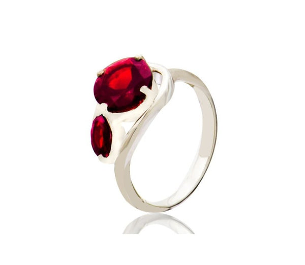 Sterling Silver Garnet Marquise & Round Ring