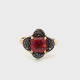Hessonite Garnet Black Diamond Ring