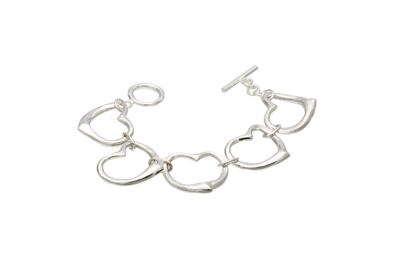 Mexican Silver Five Open Heart Link Bracelet