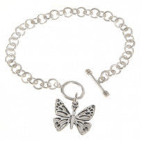 Mexican Silver Butterfly Charm Link Bracelet