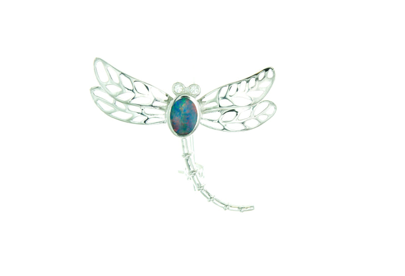 Sterling Silver Doublet Opal Dragonfly Brooch