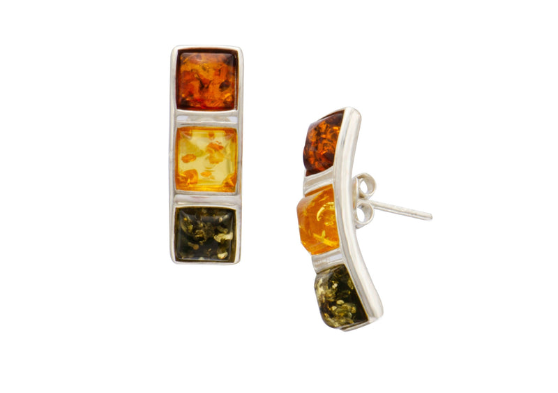 Three Tone Amber Rectangle Post Earrings