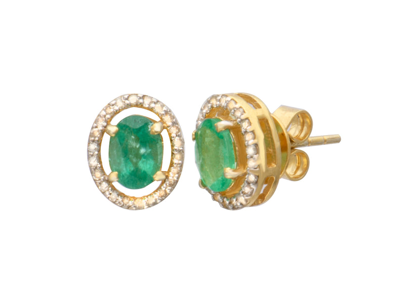 Emerald Diamond Oval Stud Earrings
