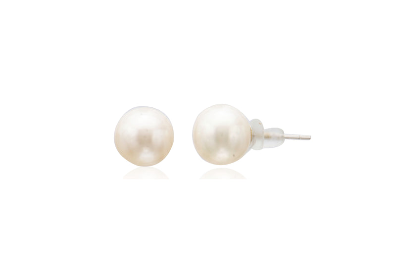 White Round Freshwater Pearl Stud Earrings
