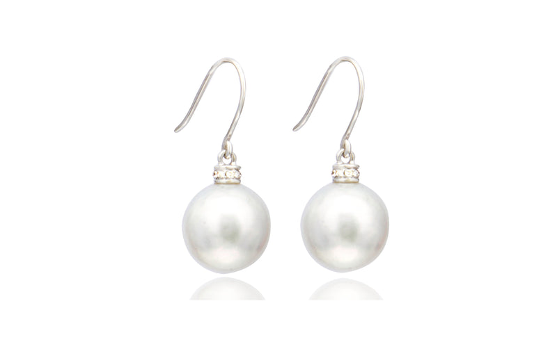 White South Sea Pearl Oval Diamond Earrings