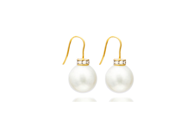 White South Sea Pearl Diamond Earrings