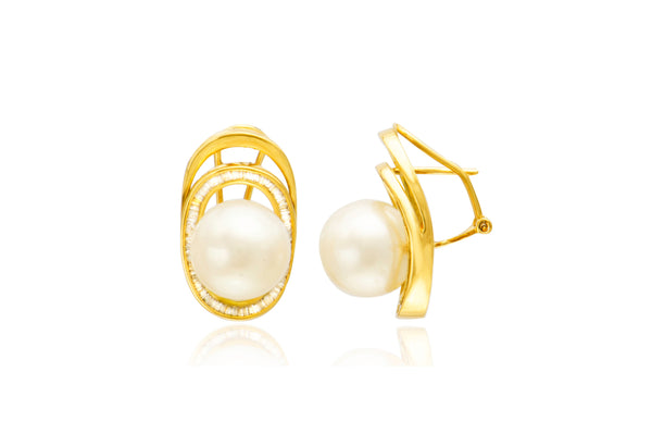 White South Sea Pearl Diamond  Earrings