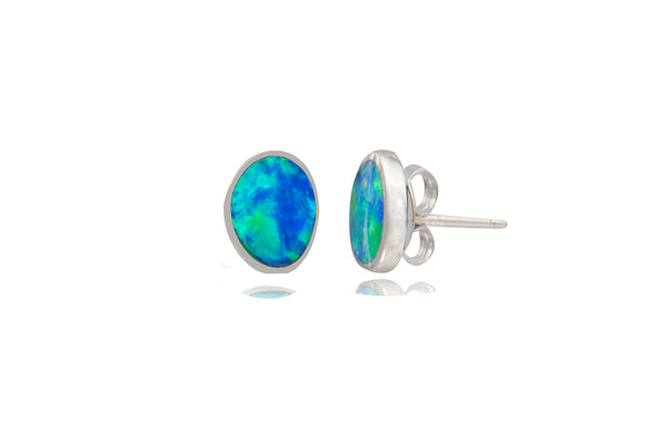 Doublet Opal Oval Stud Earrings