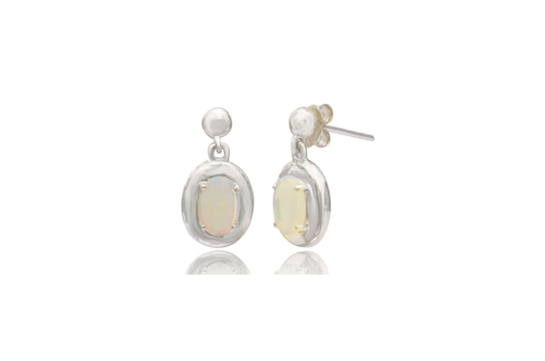 White Opal Oval Post Earrings