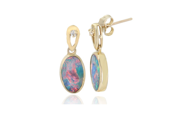 Doublet Opal Irregular Diamond Post Earrings