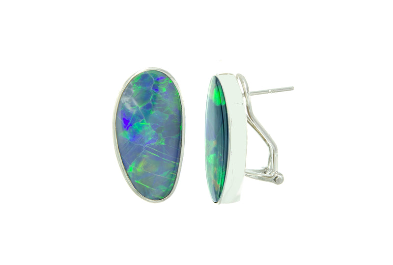Sterling Silver Doublet Opal Clip On Earrings