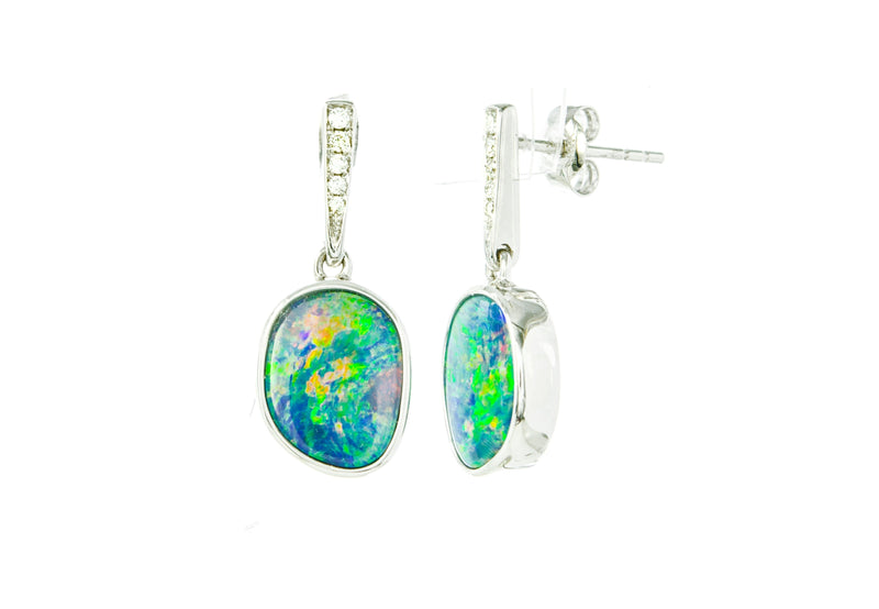 Doublet Opal and Diamond Post Earrings