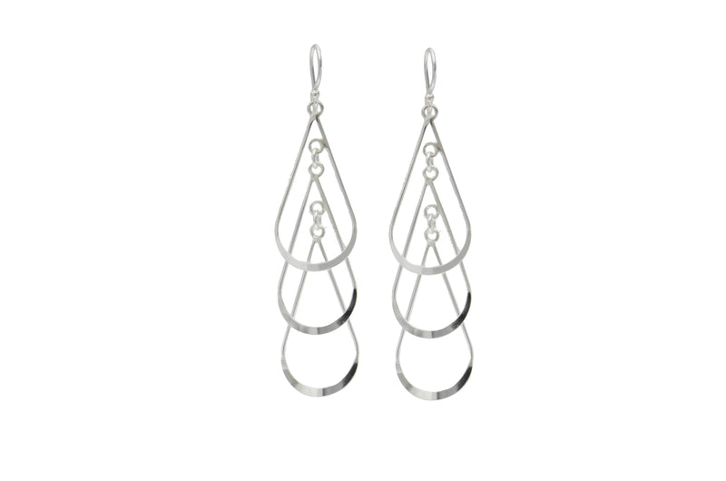 Sterling Silver Tri Open Teardrop Earrings