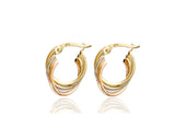 Three Tone Gold Fancy Hoop Earrings