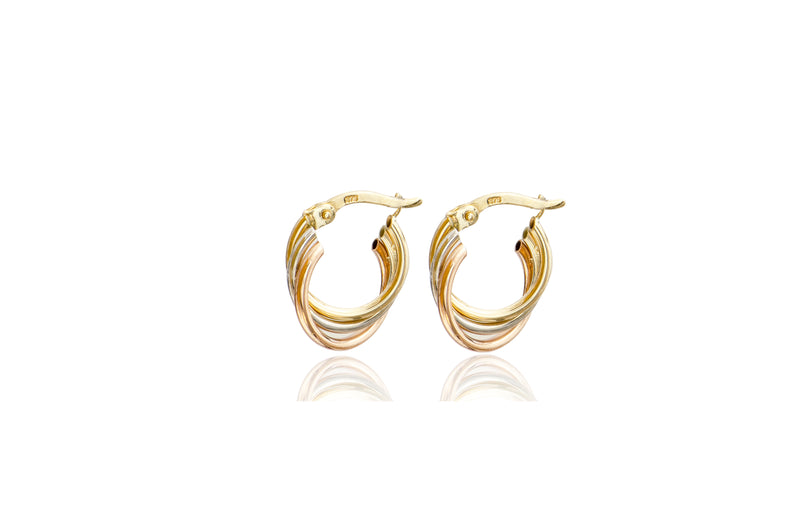 Three Tone Gold Fancy Hoop Earrings
