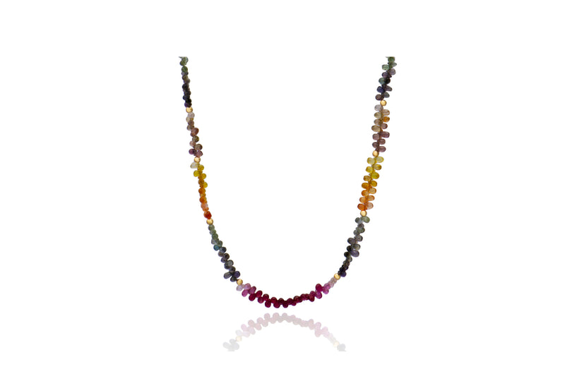 14K Yellow Gold Natural Sapphire Mix Colour Bead Necklace
