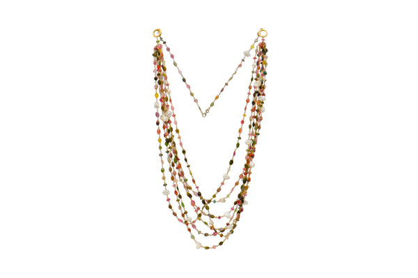  Tourmaline Baroque Pearl Six String Necklace
