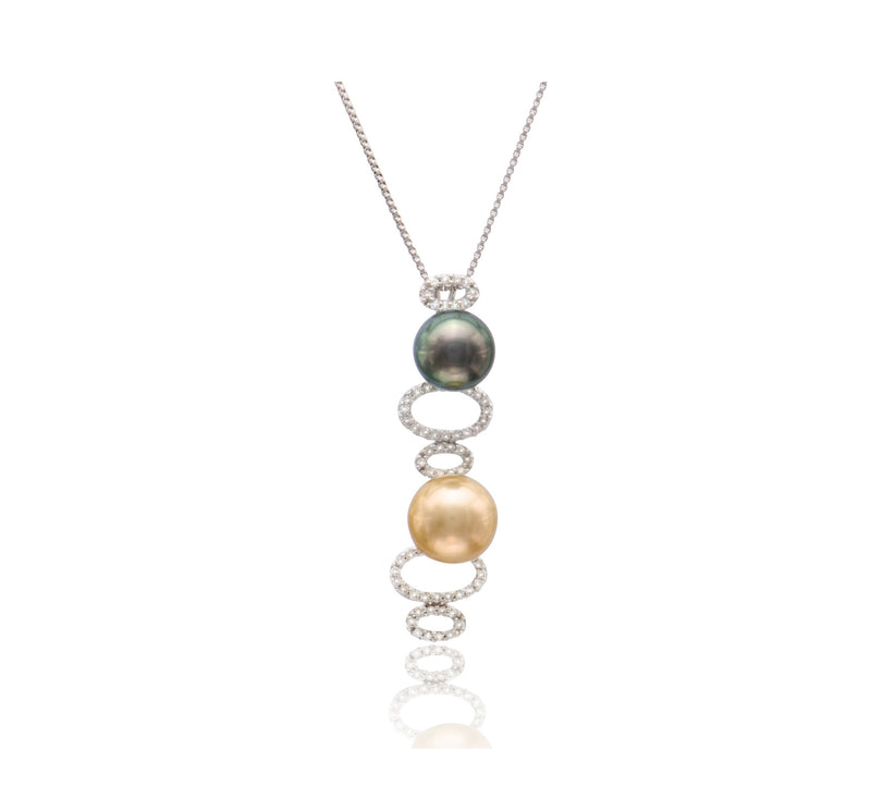 Black and Golden South Sea Pearl Diamond Round Pendant