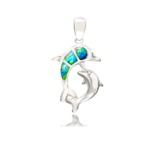  Opal Inlay Dolphin Pendant
