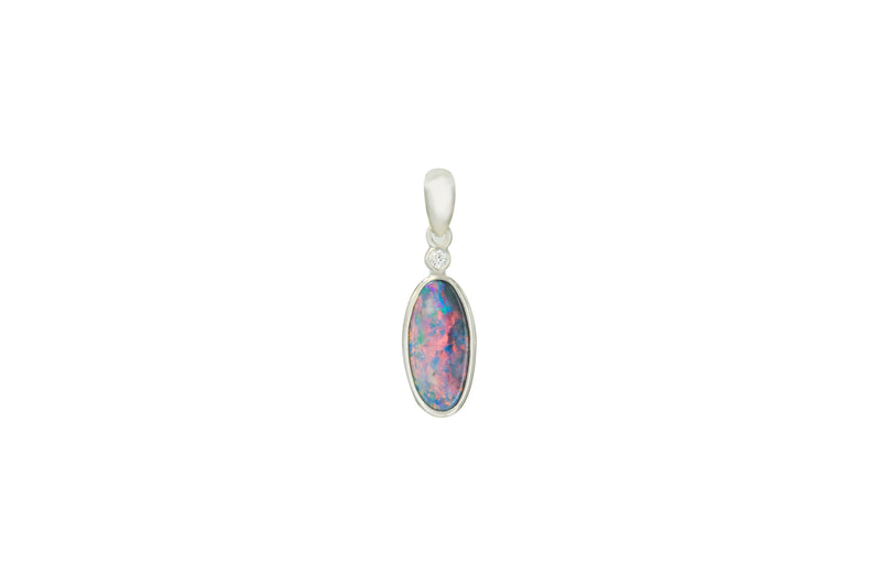 Black Opal Irregular and Diamond Pendant