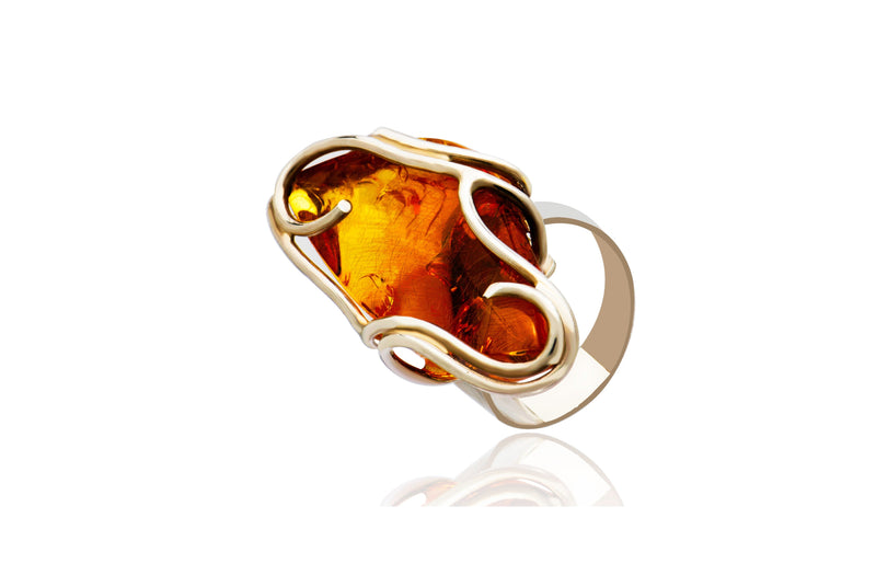 Sterling Silver Amber Irregular shape Ring