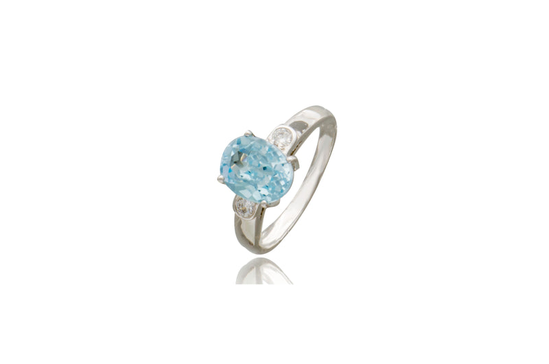Sterling Silver Blue Topaz Oval Cubic Zirconia Ring