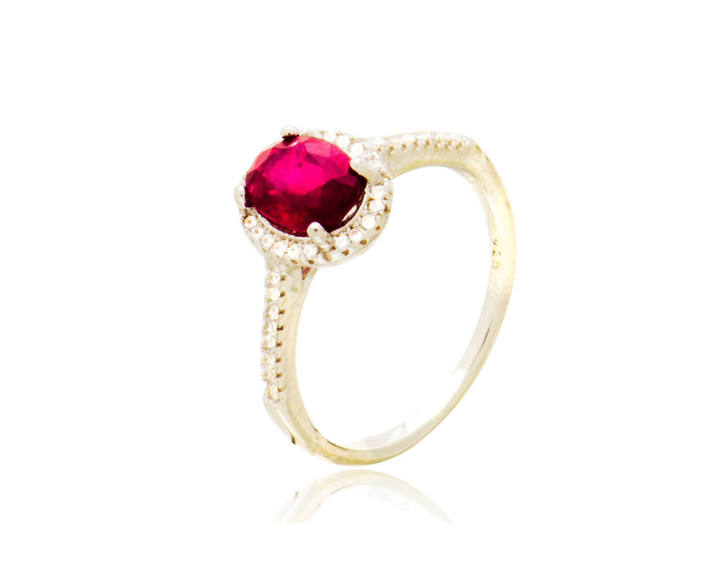 Sterling Silver Ruby Cubic Zirconia Oval Ring