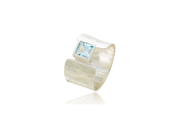 Sterling Silver Blue Topaz Square Ring
