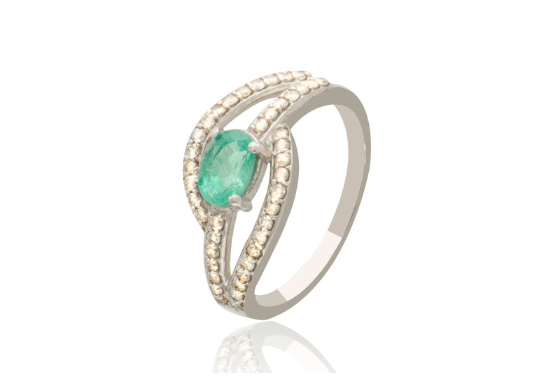 Sterling Silver Emerald Diamond Oval Ring