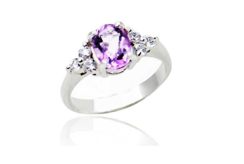 Amethyst Oval Ring with Cubic Zirconia