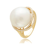 White South Sea Pearl Round Diamond Ring