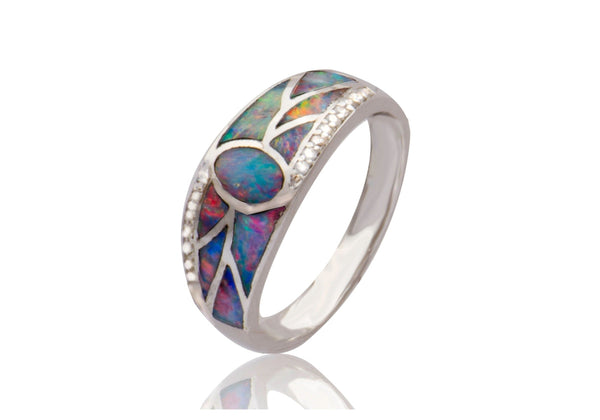  Opal Inlay Cubic Zirconia Ring