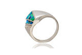 Sterling Silver Opal Inlay Cubic Zirconia Ring