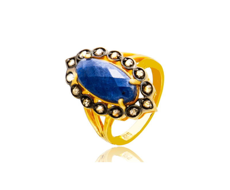 Sterling Silver Gold Plated Natural Sapphire Brown Diamond Ring